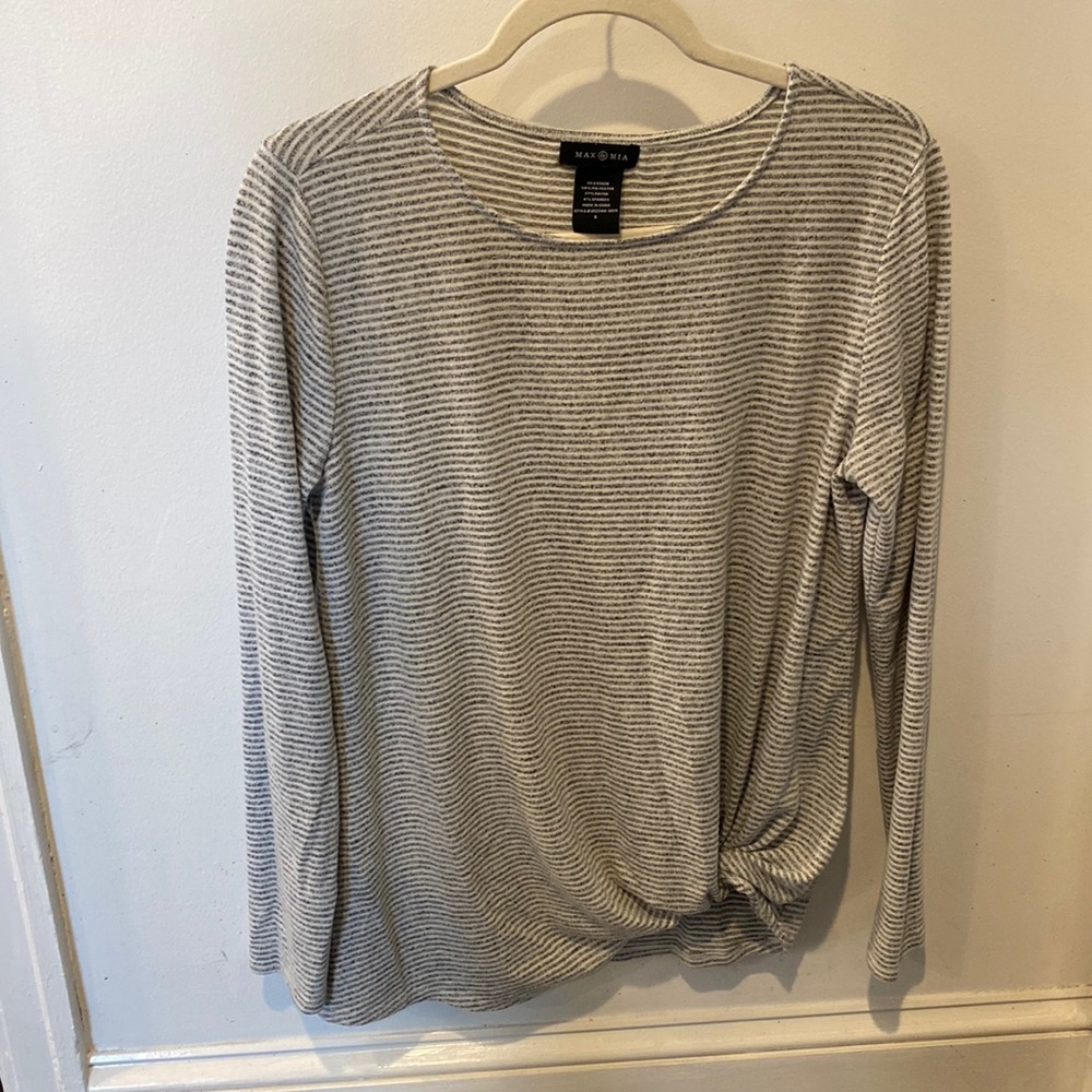 Grey and white striped long sleeve shirt
